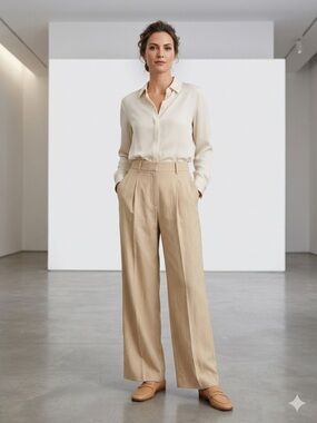 Zara Beige High-Waisted Wide Leg Pleated Pants Size XS